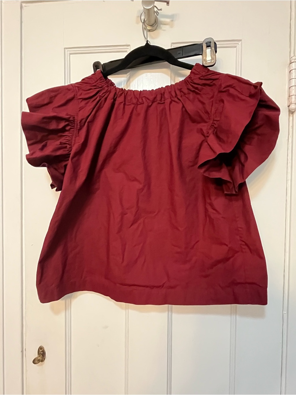 Ulla Johnson Flutter Cotton Ruffle Sleeve Top Res Burgundy Bow Back Sleeveless
